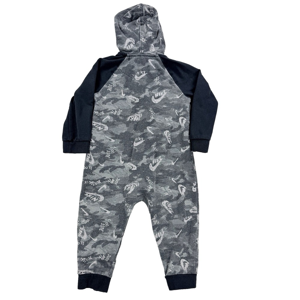 Baby Nike Tech Fleece Hooded Jumpsuit 24M Gray Camo Coverall Full Zip One Piece - Picture 8 of 11